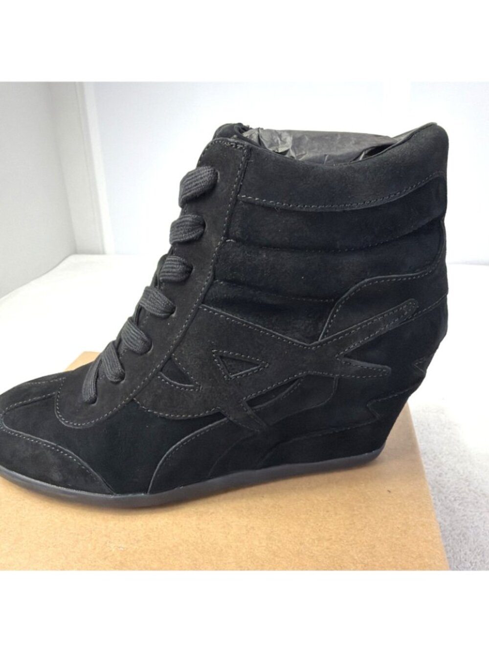 Ash Brandy Suede Wedge Booties Lace Up Black US Sz 9 Heel 2.5 NEW in Box - Picture 4 of 10